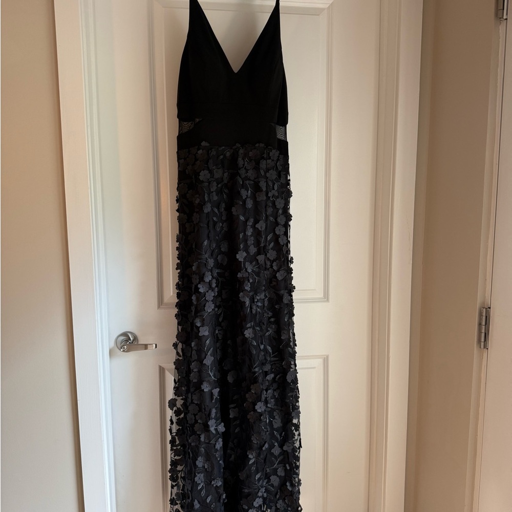 Aqua Floral Black Appliqué Gown